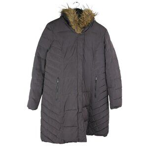 COLE HAAN Quilted Faux Fur Trim Hooded Down Puffer Coat Size Large